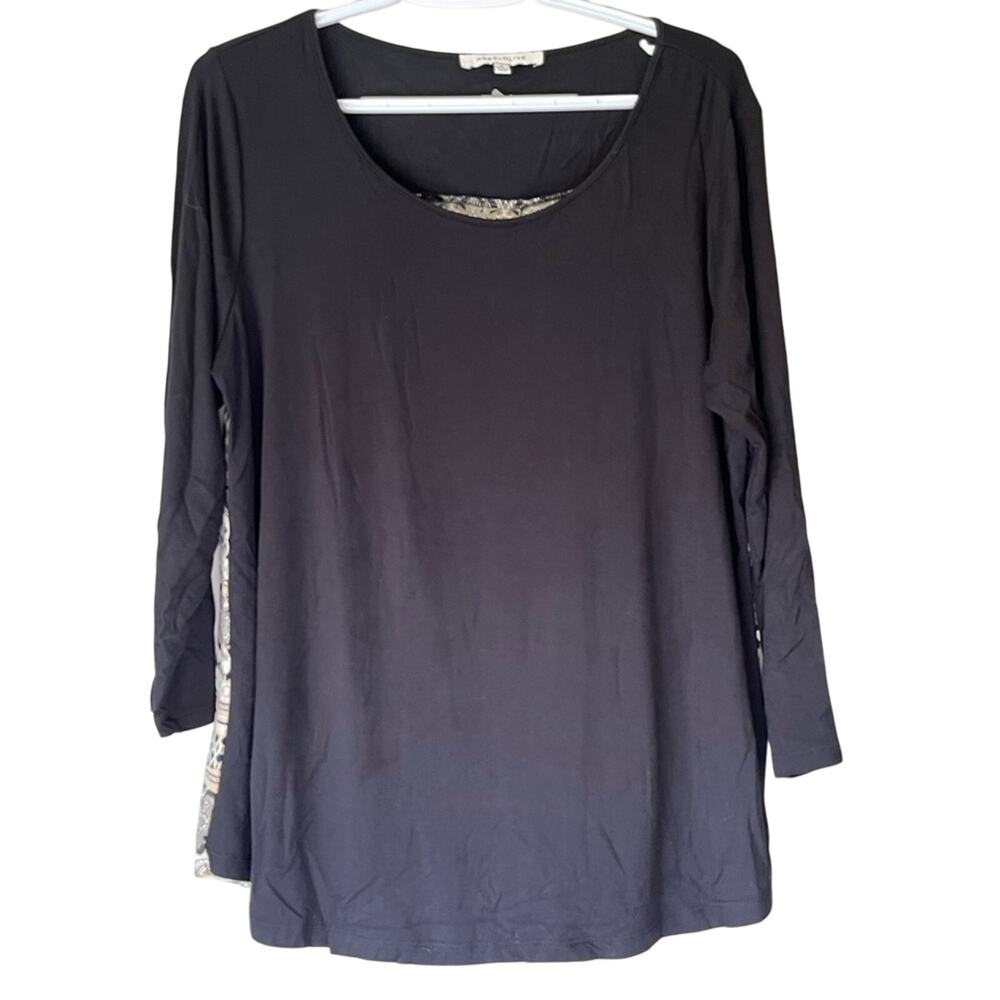 Rose & Olive Black and Patterned 3/4 Sleeve Blouse Size Large